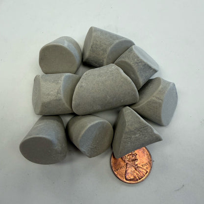 A few pieces of EF-0900 TRI-CYL 01 Eco-Flex™ media shown with a penny for size comparison