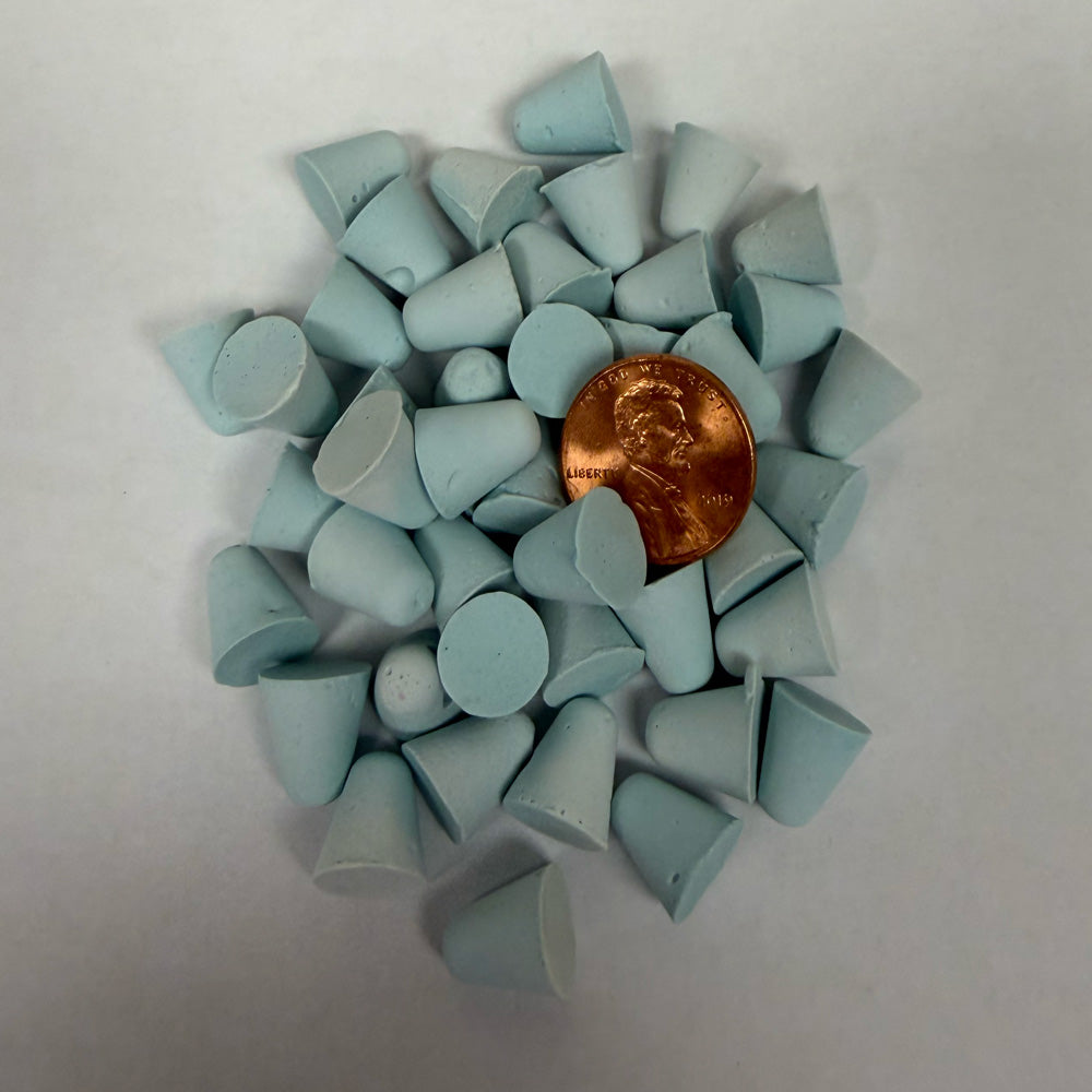RUF-6 CN 01 Synthetic Media, 3/8" x 3/8" Cone, shown with a penny for size comparison