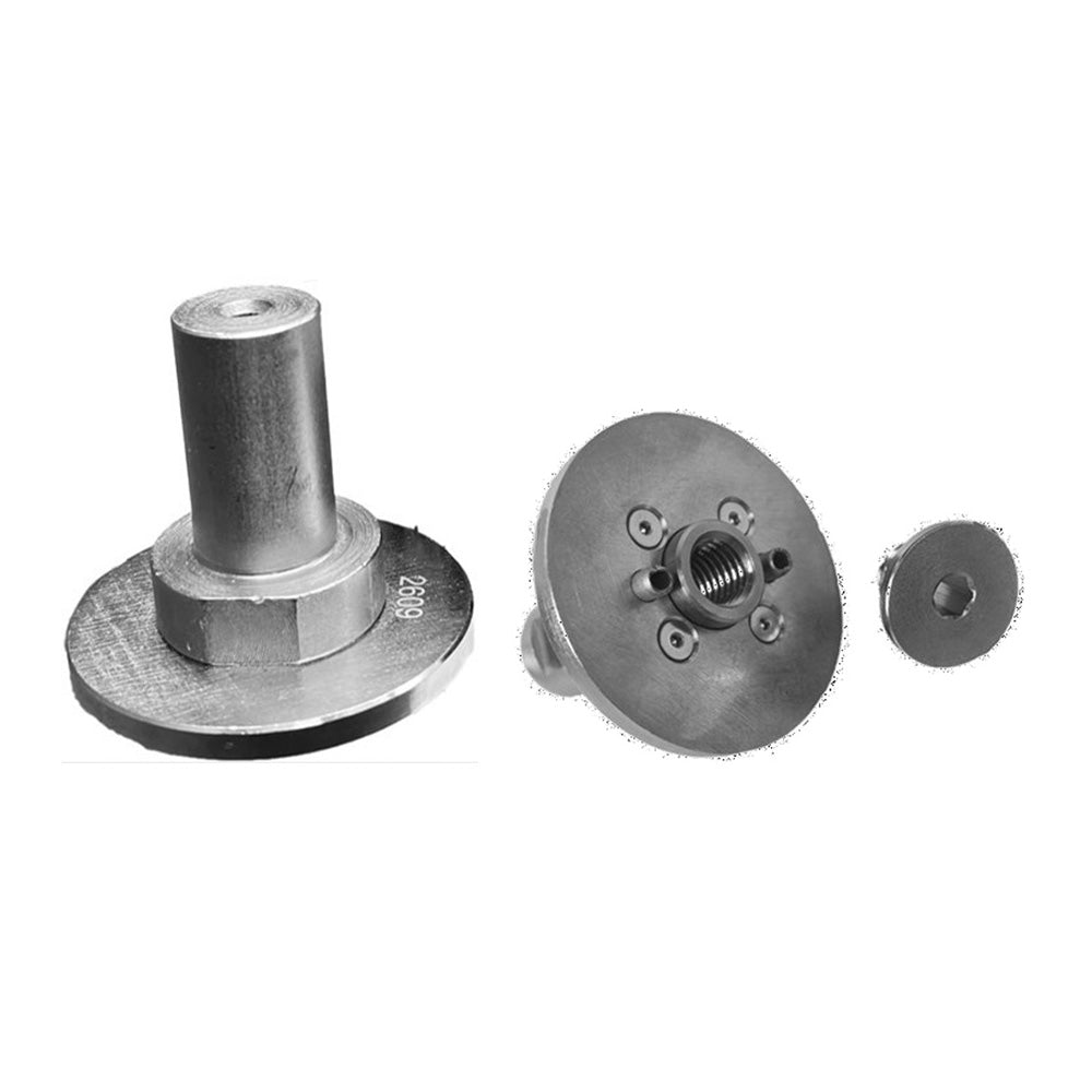 Driver arbor assembly for mounting shell mill brushes in CNC machining centers with coolant-through capability and drive-pin engagement.