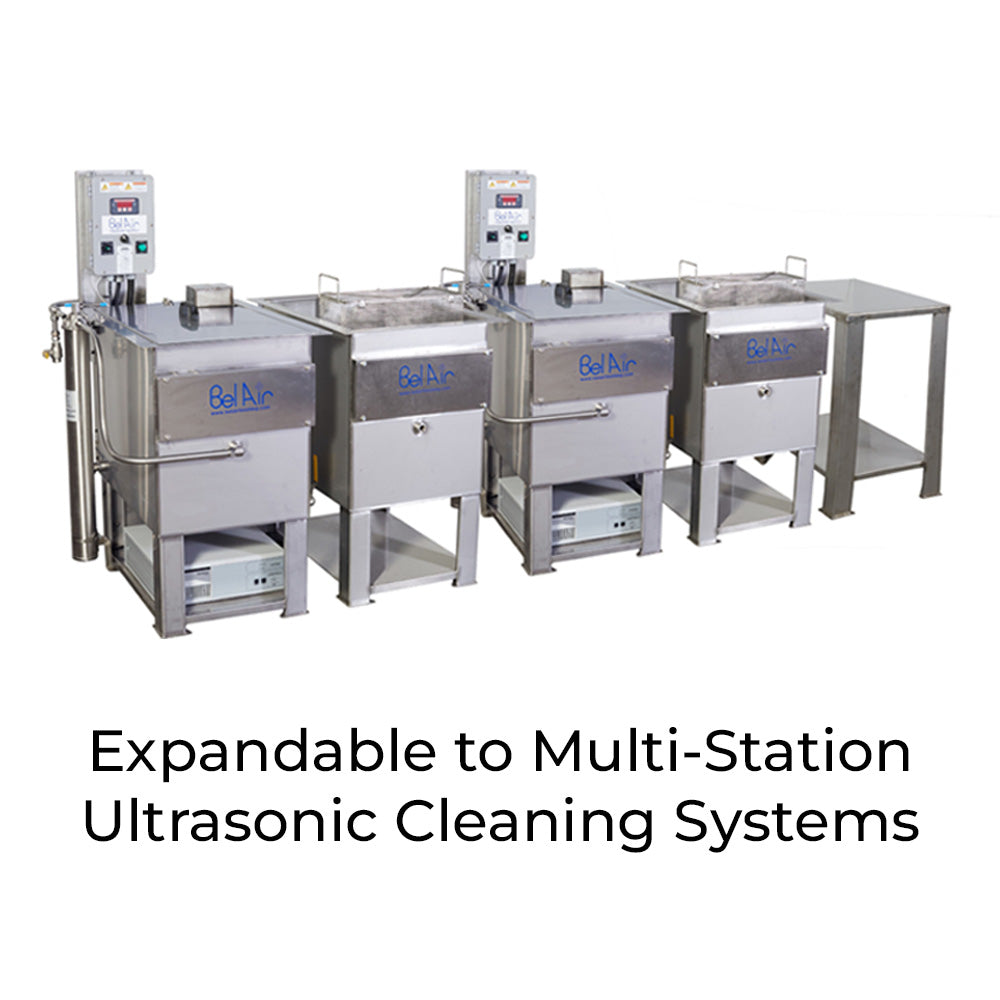 Modular ultrasonic cleaning system with multiple tanks for multi-stage industrial cleaning line by Bel Air Finishing