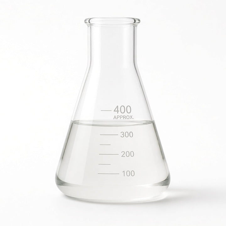 Clear liquid in a laboratory flask representing MB-DEFOAM liquid defoaming agent